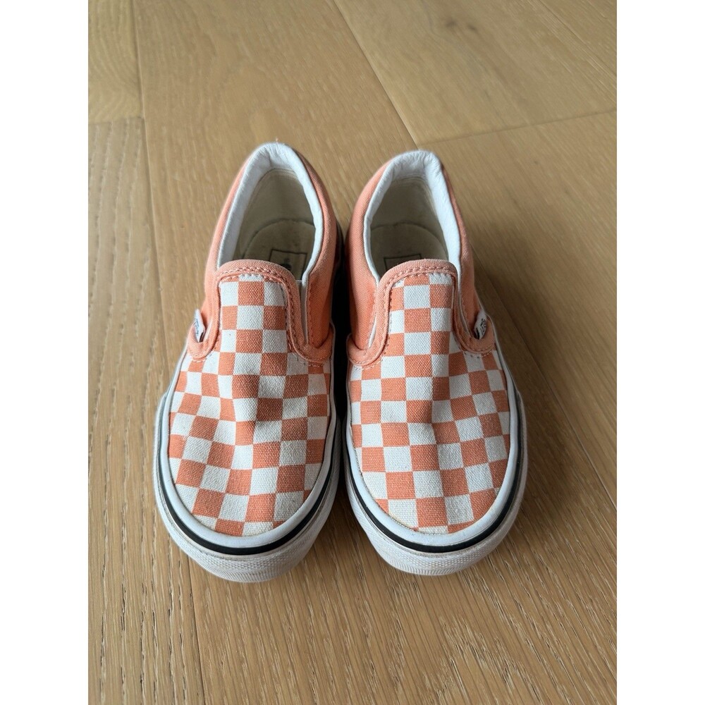 Vans Peach Checkered Slip On Shoes Kids Size 11.5